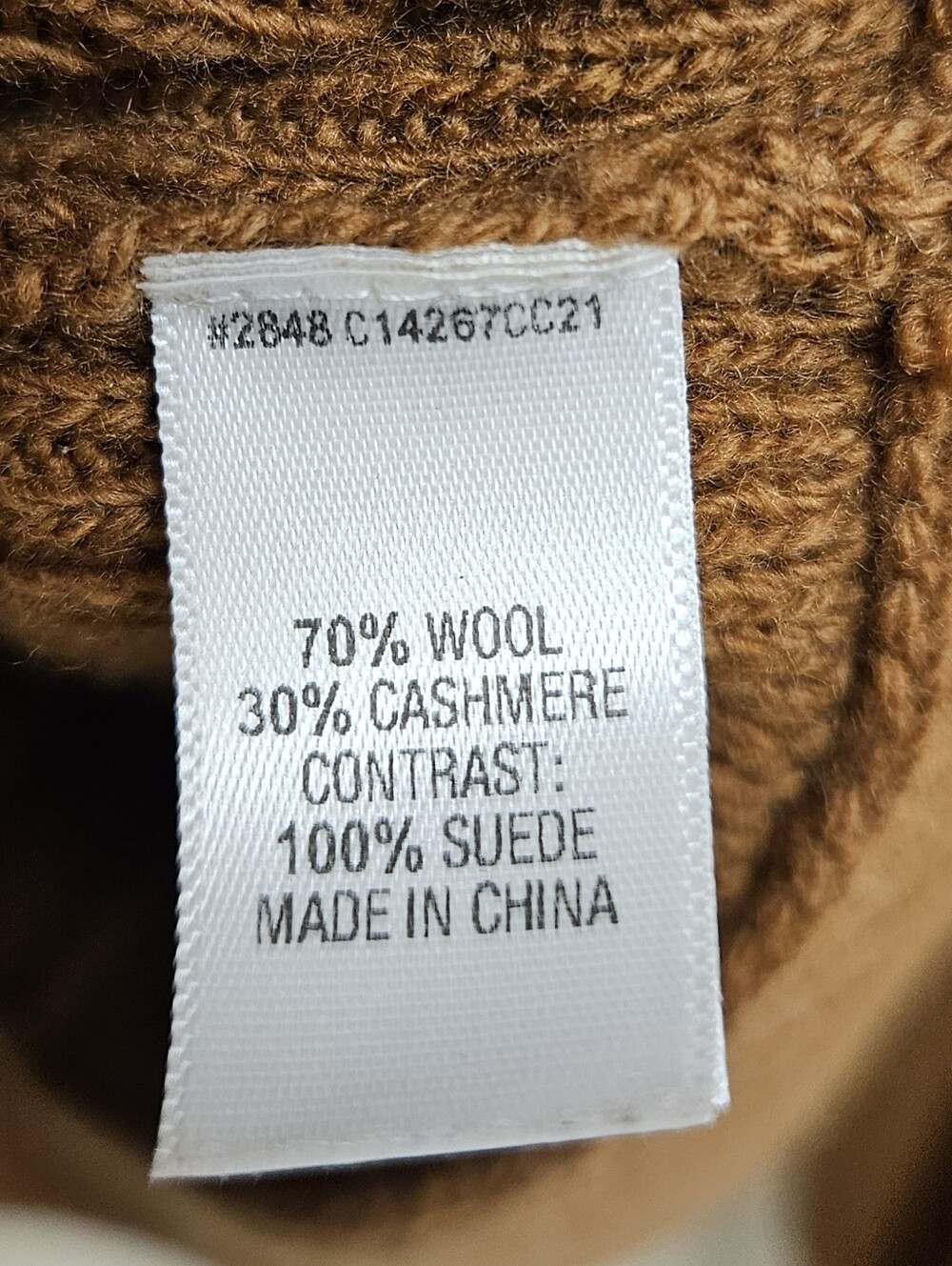 St. John Cashmere Wool Double Breasted Knit Sweater Cardigan Suede Large Tan - Picture 9 of 9
